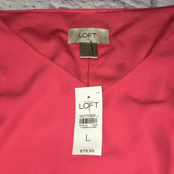 NWT L Ann Taylor LOFT Pink Navy Blue Drawstring Summer Dress - Women Large - Picture 10 of 12